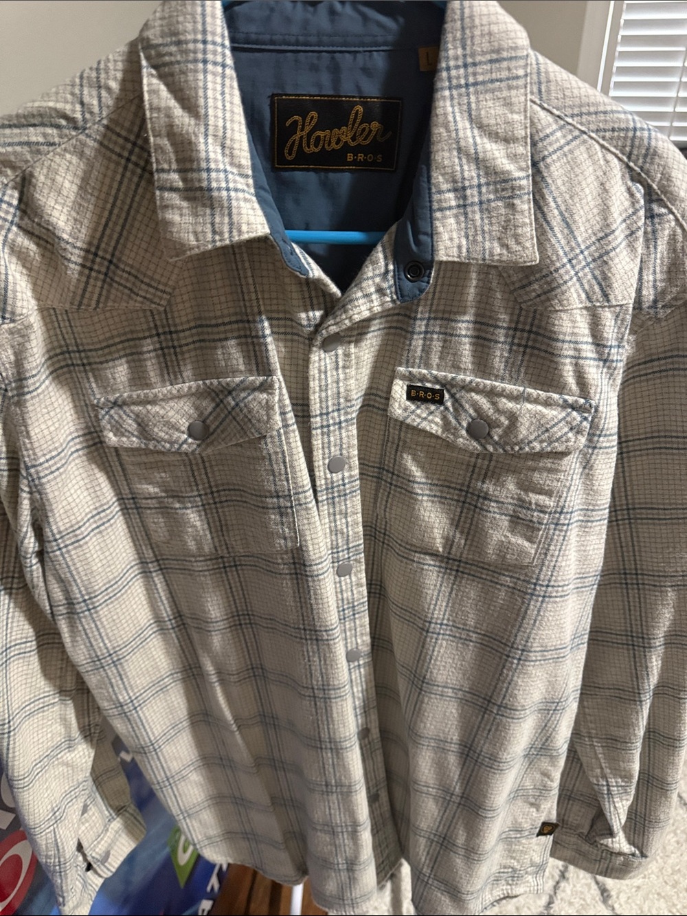 Howler Bros Plaid Button-Up Shirt flannel /shirt/Jacket - Cream & Blue